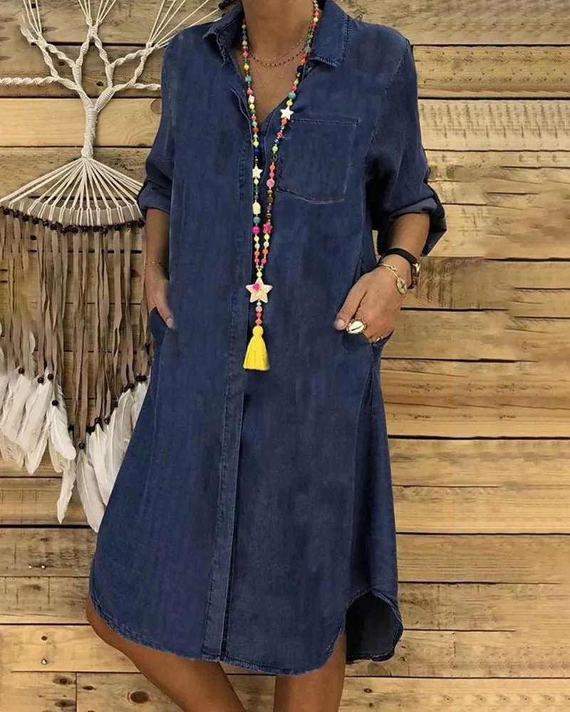 Robe Chemise en Denim Casual et Confortable pour Femmes