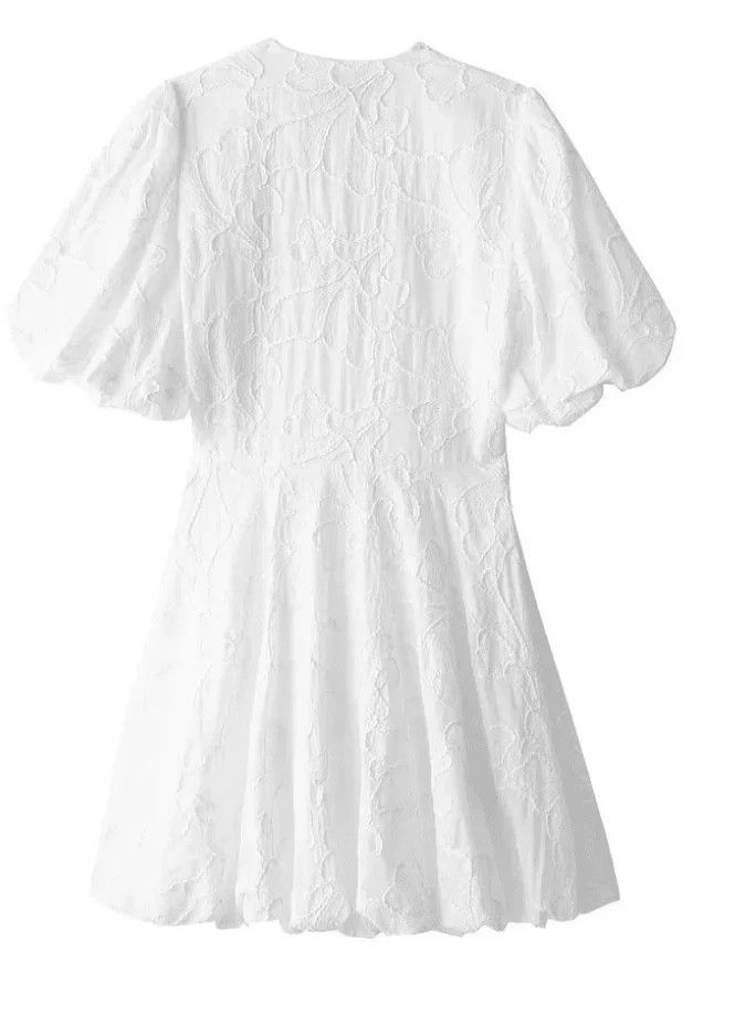 Robe Courte en Coton Embroide à Manches Bouffantes pour Femmes