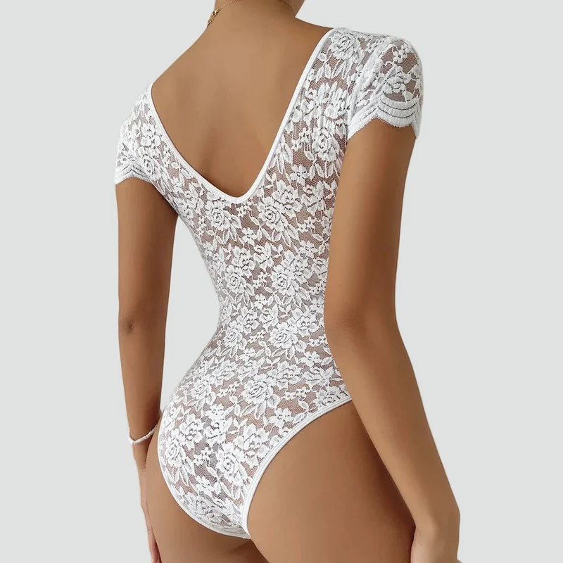 Body en Dentelle à Manches Courtes pour Femmes