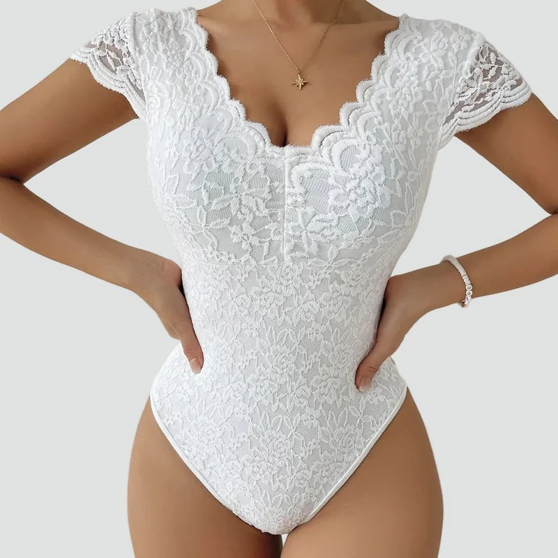 Body en Dentelle à Manches Courtes pour Femmes