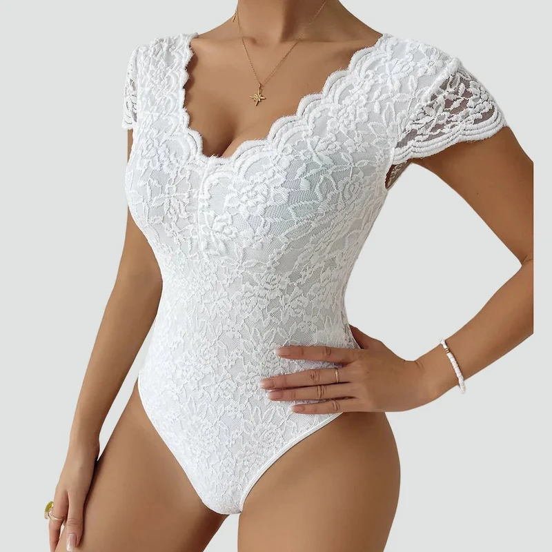 Body en Dentelle à Manches Courtes pour Femmes