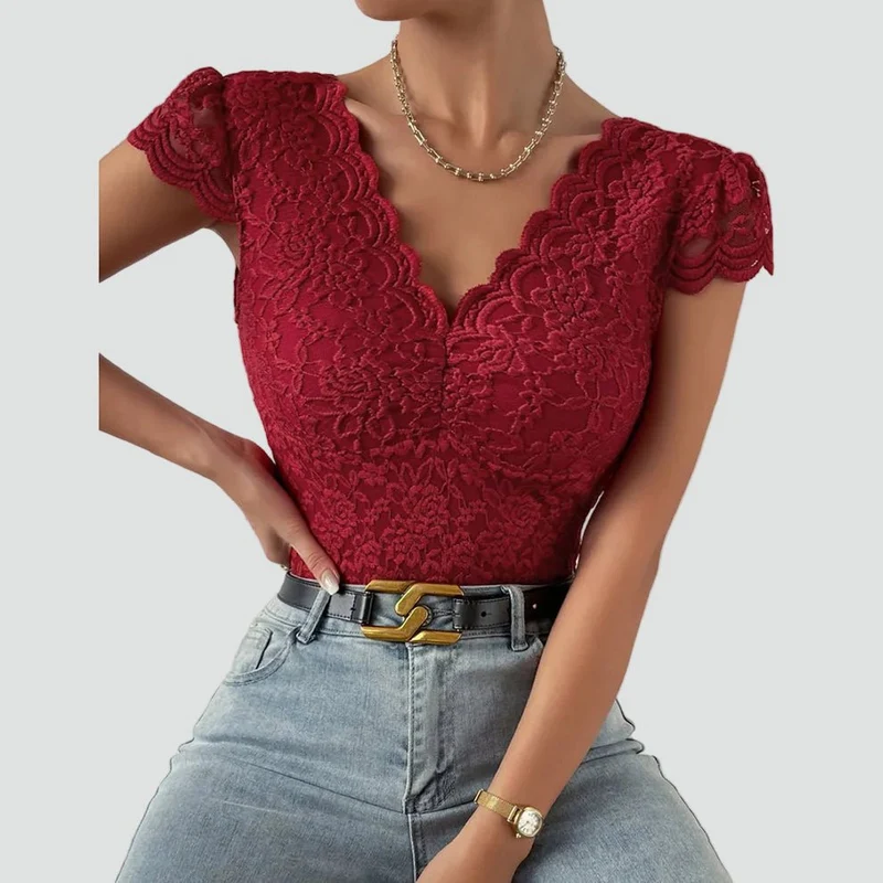 Body en Dentelle à Manches Courtes pour Femmes