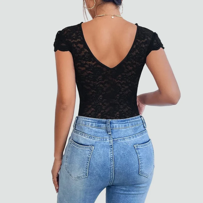 Body en Dentelle à Manches Courtes pour Femmes
