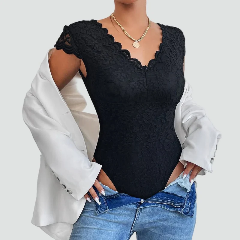 Body en Dentelle à Manches Courtes pour Femmes