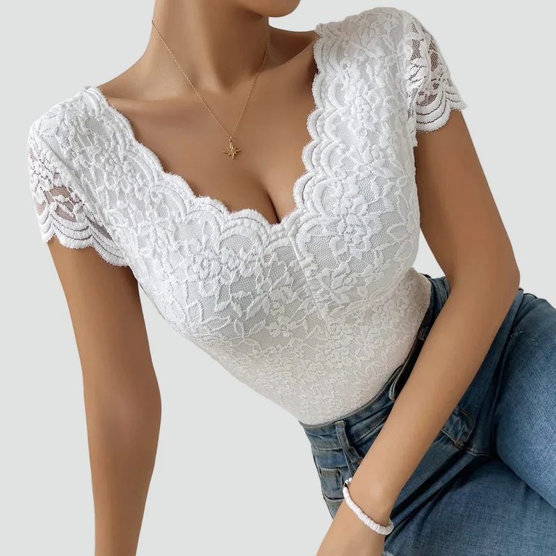 Body en Dentelle à Manches Courtes pour Femmes