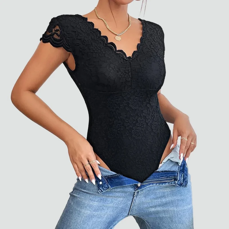 Body en Dentelle à Manches Courtes pour Femmes