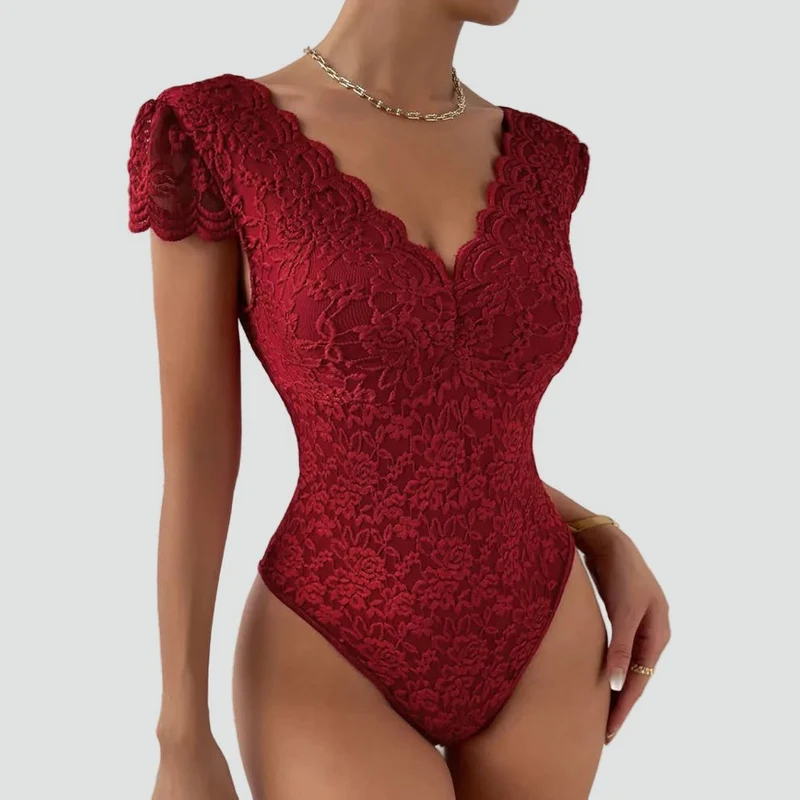 Body en Dentelle à Manches Courtes pour Femmes