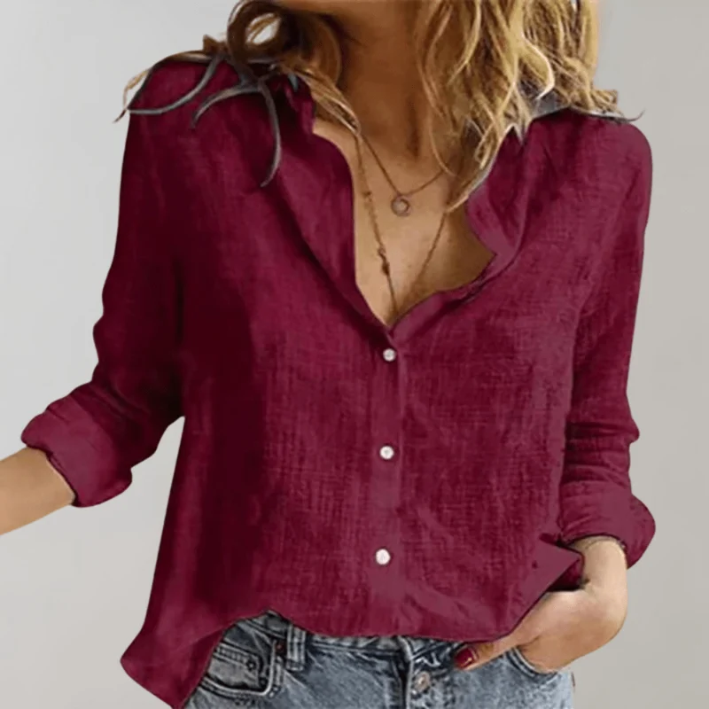 Chemise en Lin Décontractée à Manches Longues pour Femmes