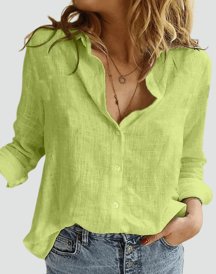 Chemise en Lin Décontractée à Manches Longues pour Femmes