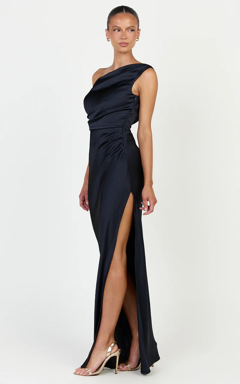 Laurie Maxi Dress - One Shoulder Ruched Dress in Navy