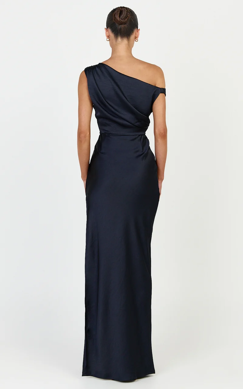 Laurie Maxi Dress - One Shoulder Ruched Dress in Navy