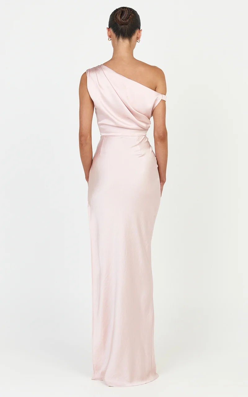 Laurie Maxi Dress - One Shoulder Ruched Dress in Pink