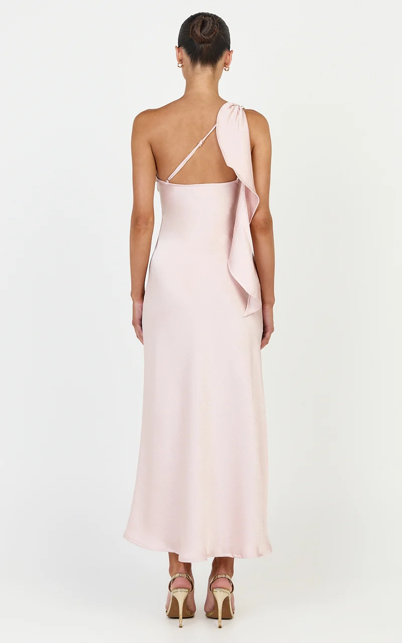 Calix Midi Dress - One Shoulder Slip Dress in Pink