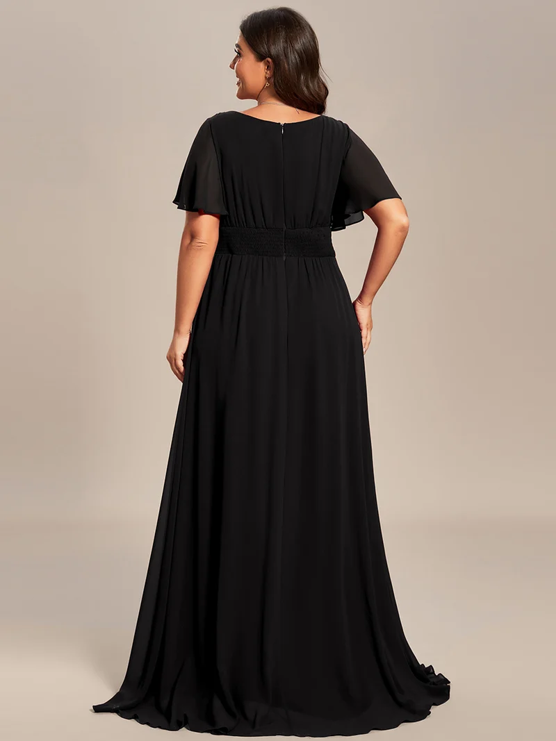 Robe demoiselle d'honneur en mousseline simple plissée de grande taille encolure ronde