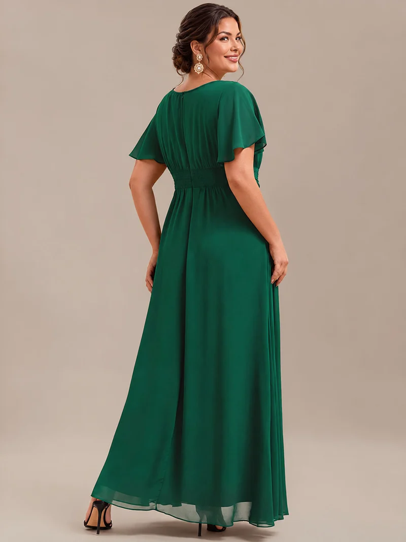 Robe de demoiselle d'honneur trapèze plissée en mousseline de soie simple, encolure ronde