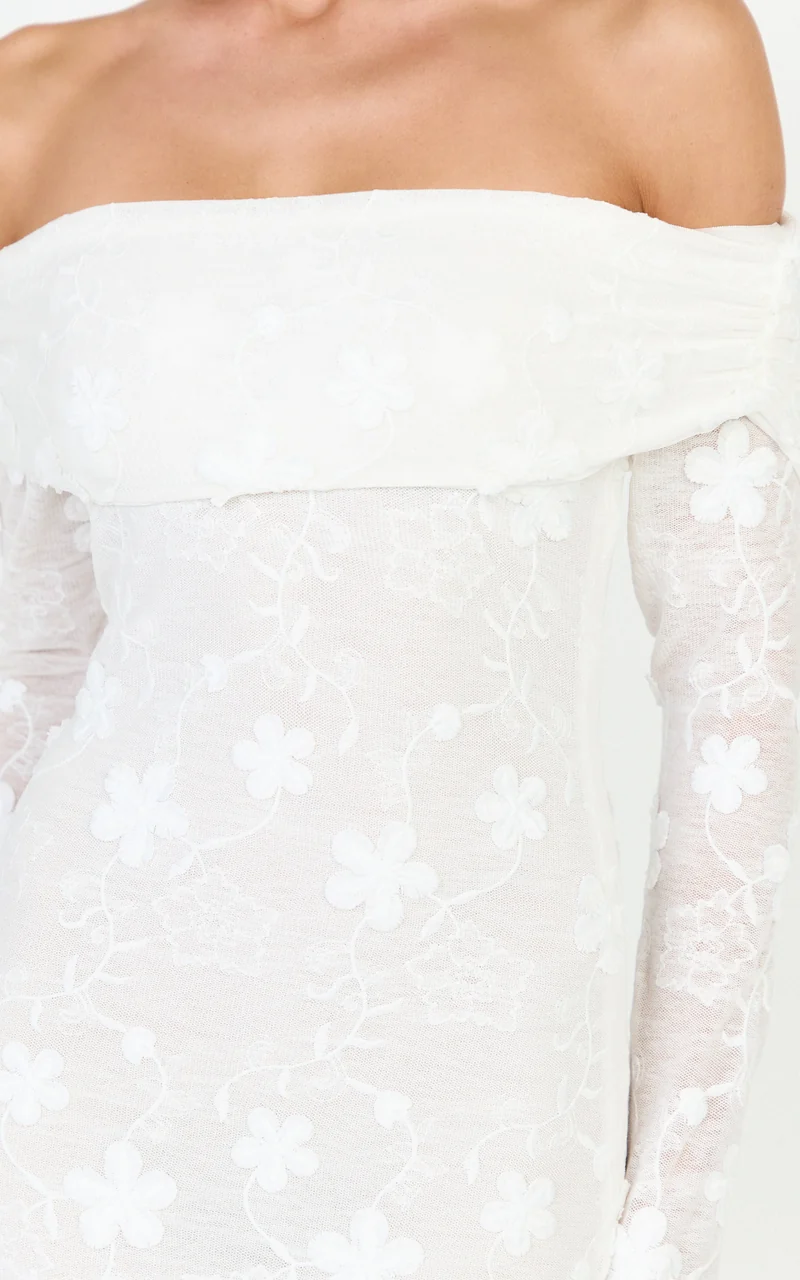 Aurelle Maxi Dress - Off Shoulder Floral Embroidered Dress in Ivory