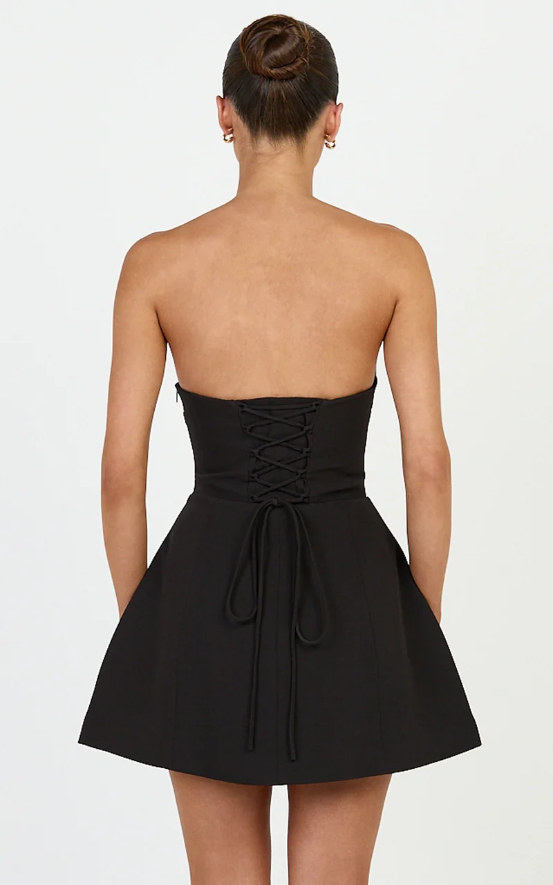 Dani Mini Dress - Strapless Square Neck Tulip Skirt Dress in Black