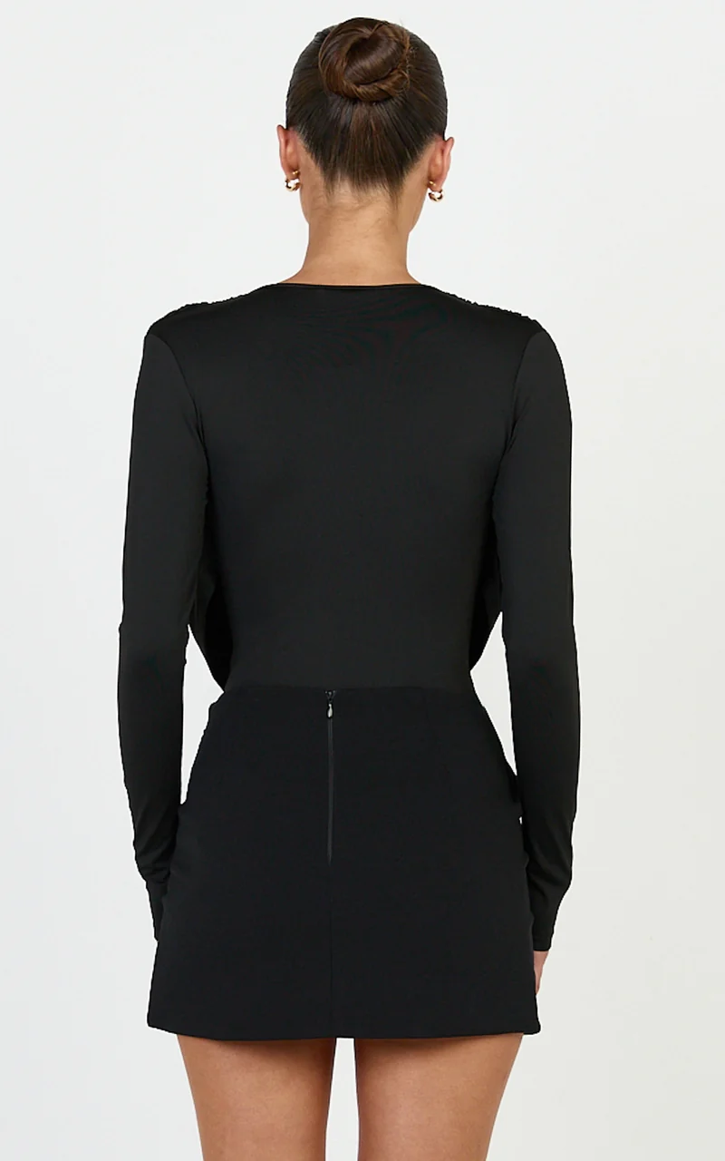 Cosette Mini Skirt - Mid Rise Wrap Detail Fitted Skirt in Black