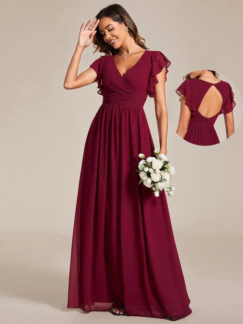 ever LILYANA|Robe de demoiselle d'honneur en mousseline avec dos découpé