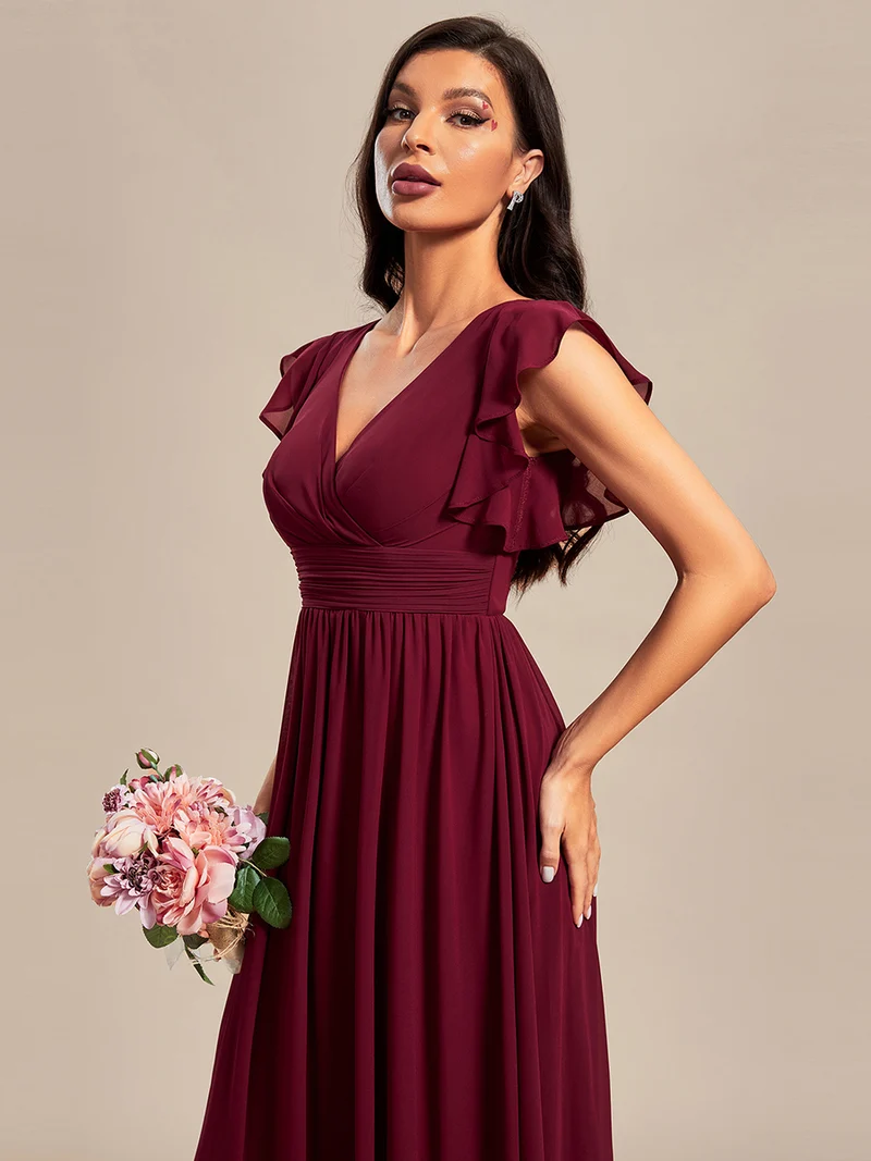 ever LILYANA|Robe demoiselle d'honneur en mousseline manches plissées avec découpe au dos
