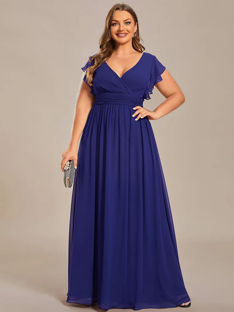 pretty LILYANA|Robe de demoiselle d'honneur en mousseline de soie à manches plissées grande taille