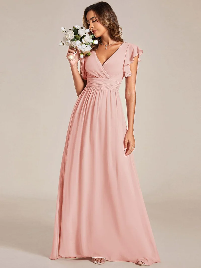 ever LILYANA|Robe demoiselle d'honneur en mousseline manches plissées avec découpe au dos