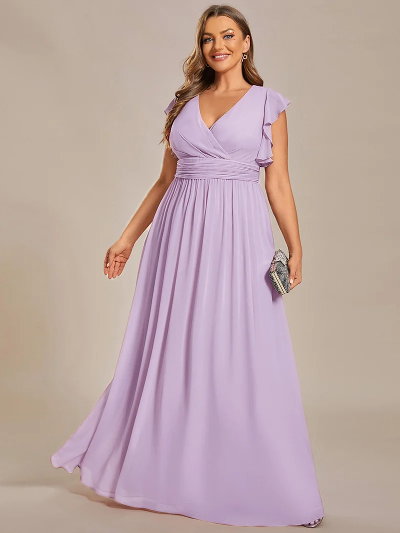 ever LILYANA|Robe demoiselle d'honneur en mousseline manches plissées avec découpe au dos
