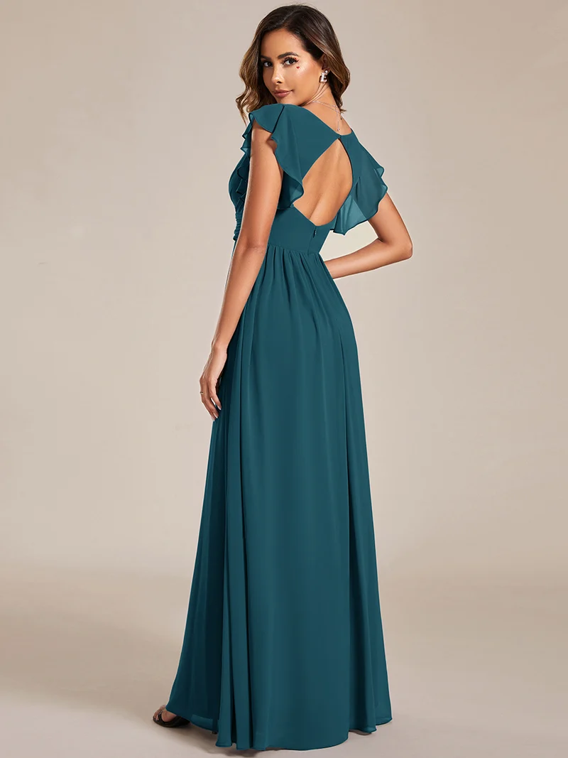 ever LILYANA|Robe demoiselle d'honneur en mousseline manches plissées avec découpe au dos