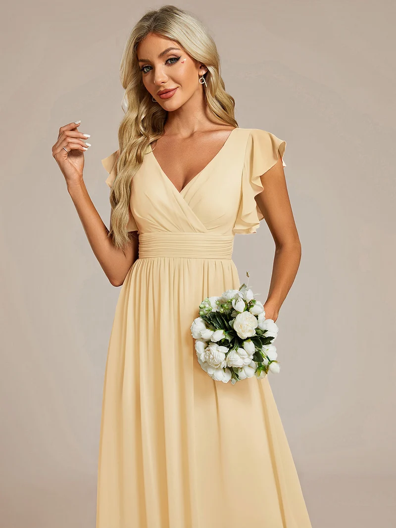 ever LILYANA|Robe demoiselle d'honneur en mousseline manches plissées avec découpe au dos