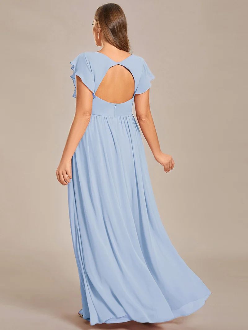 ever LILYANA|Robe demoiselle d'honneur en mousseline manches plissées avec découpe au dos