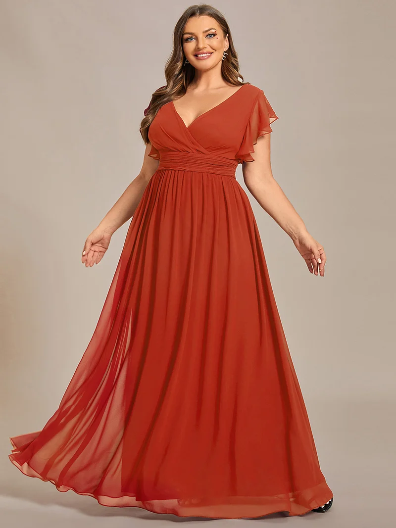 ever LILYANA|Robe demoiselle d'honneur en mousseline manches plissées avec découpe au dos