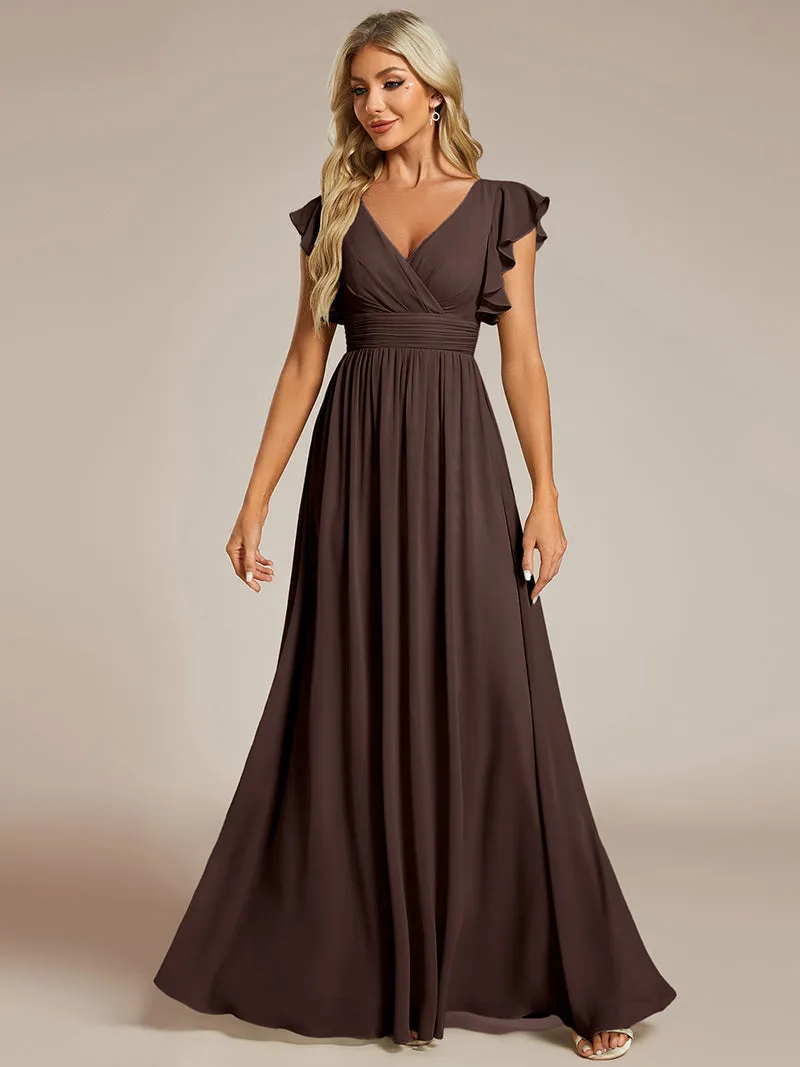 ever LILYANA|Robe demoiselle d'honneur en mousseline manches plissées avec découpe au dos