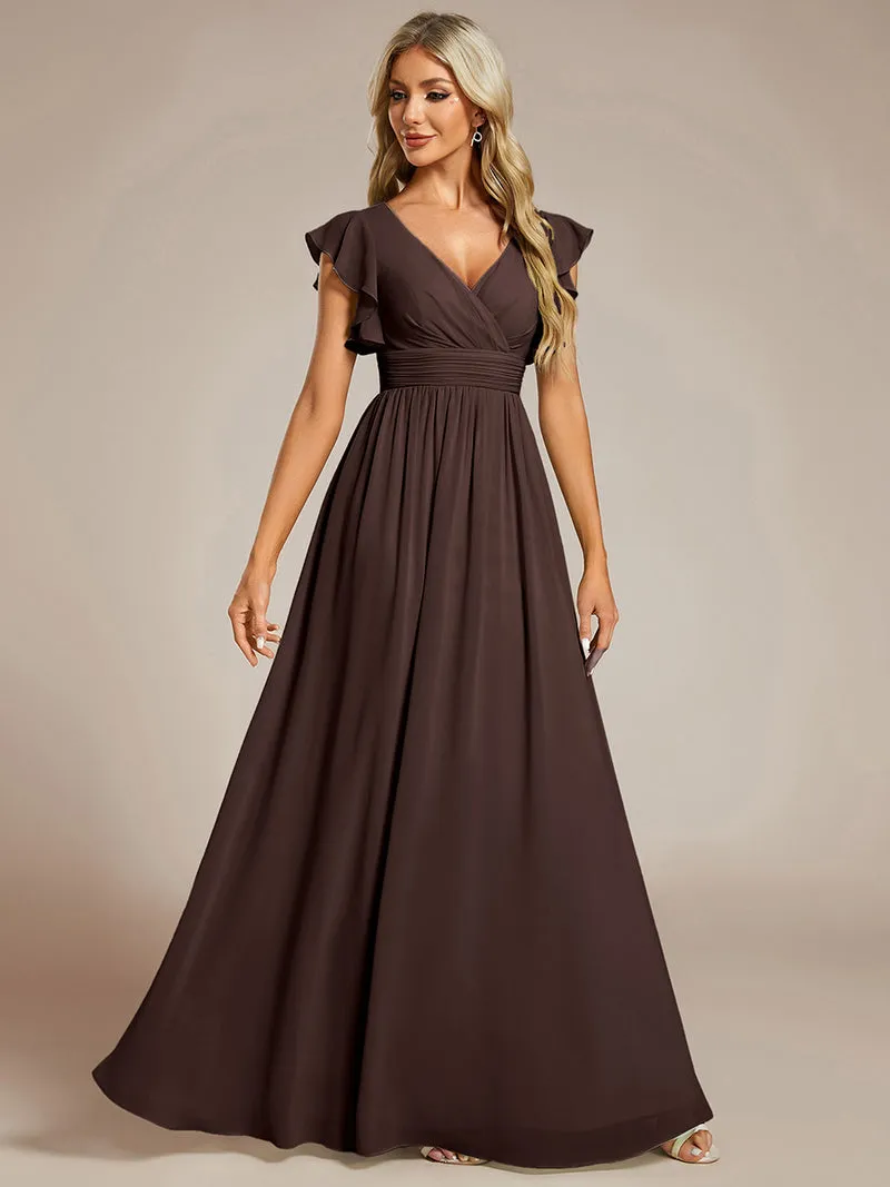 ever LILYANA|Robe demoiselle d'honneur en mousseline manches plissées avec découpe au dos