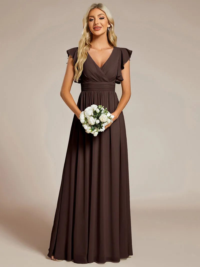 ever LILYANA|Robe demoiselle d'honneur en mousseline manches plissées avec découpe au dos