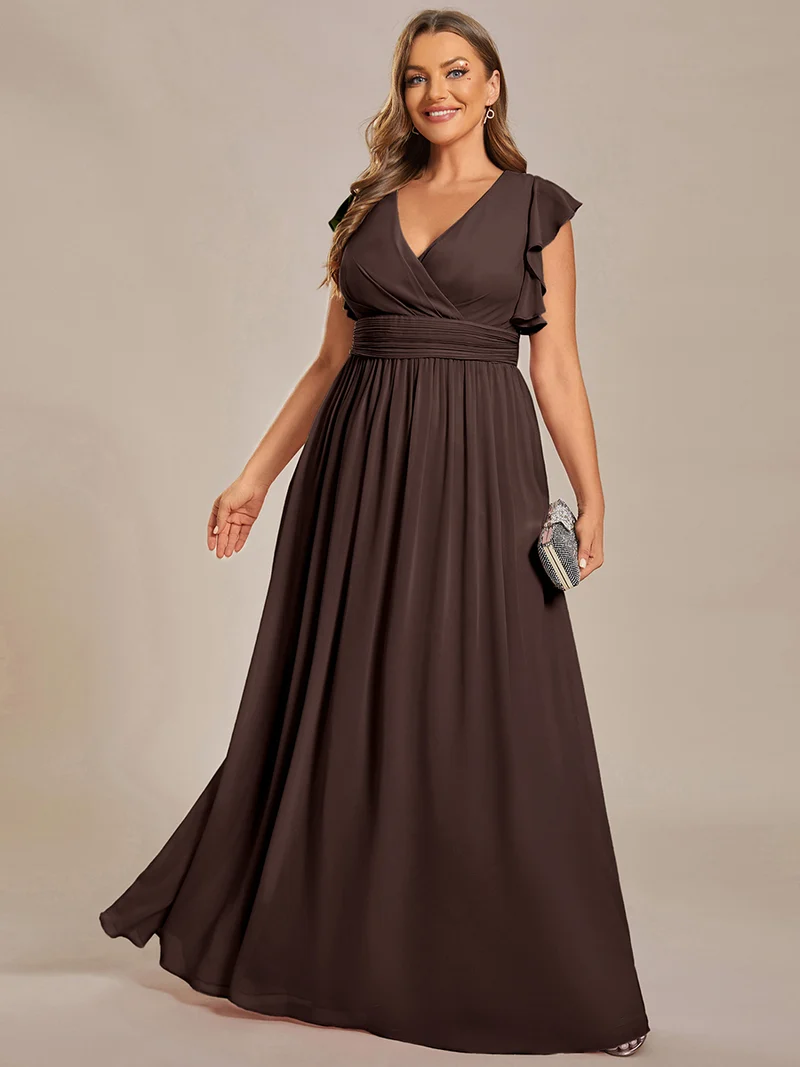 ever LILYANA|Robe demoiselle d'honneur en mousseline manches plissées avec découpe au dos