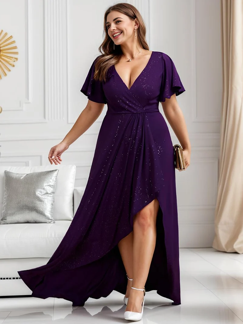 pretty MELODÉ|Robe de Soirée élégante à paillettes décolleté en V profond Grande taille (Vente Finale)
