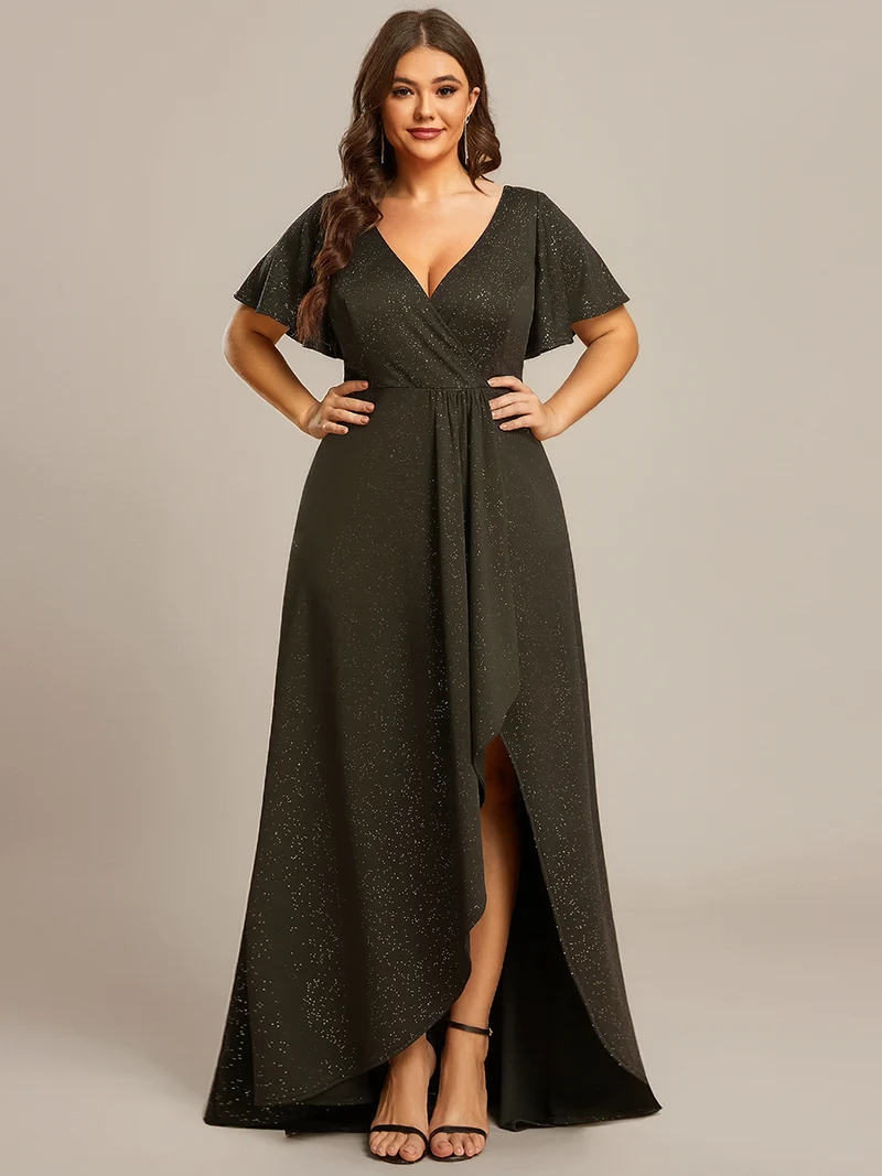 pretty MELODÉ|Robe de Soirée élégante à paillettes décolleté en V profond Grande taille (Vente Finale)