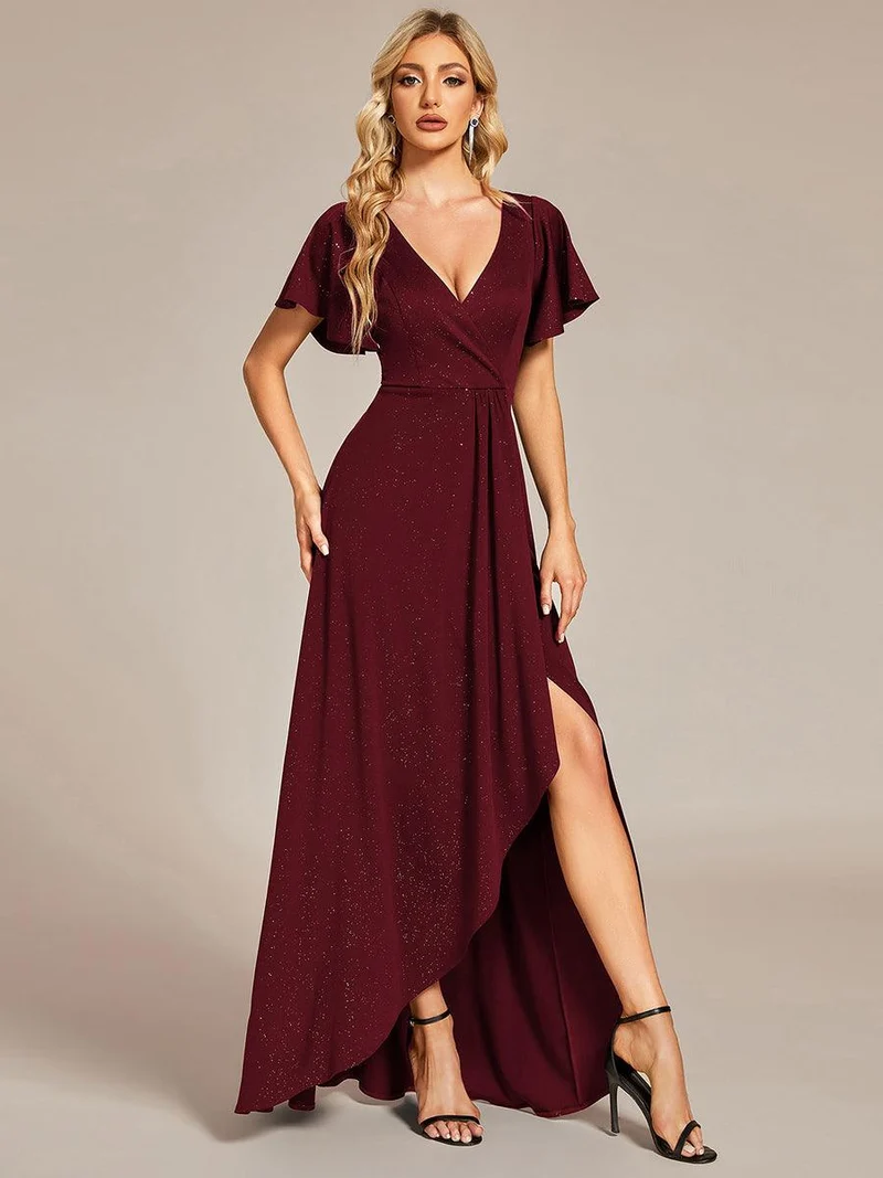 ever MELODÉ|Robe de Soirée élégante à paillettes décolleté en V profond fente sur le devant (Vente Finale)