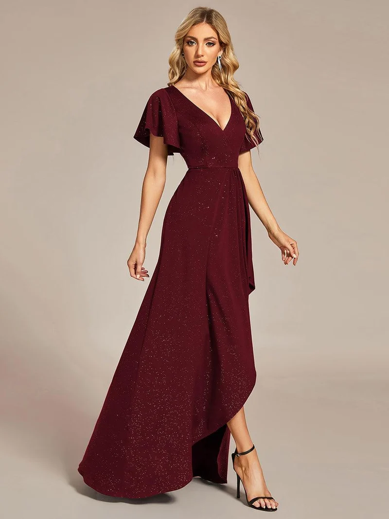 ever MELODÉ|Robe de Soirée élégante à paillettes décolleté en V profond fente sur le devant (Vente Finale)