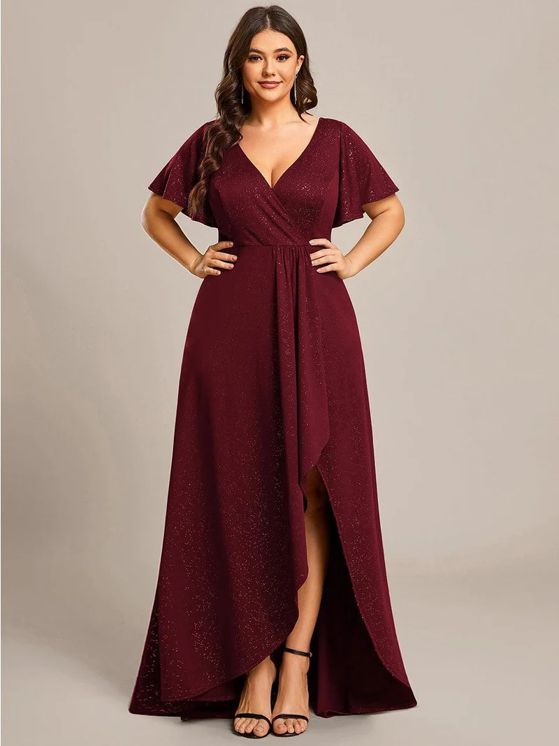 ever MELODÉ|Robe de Soirée élégante à paillettes décolleté en V profond fente sur le devant (Vente Finale)