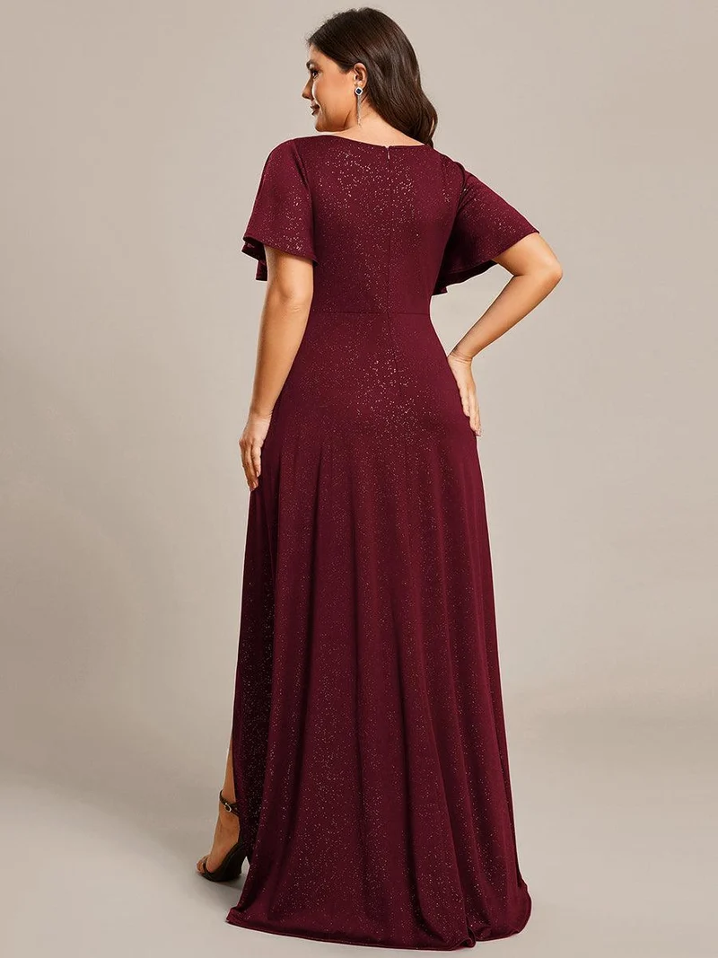 ever MELODÉ|Robe de Soirée élégante à paillettes décolleté en V profond fente sur le devant (Vente Finale)