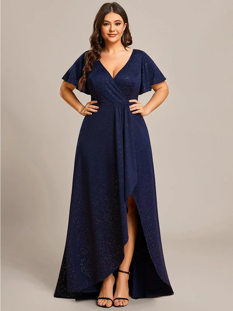 ever MELODÉ|Robe de Soirée élégante à paillettes décolleté en V profond fente sur le devant (Vente Finale)