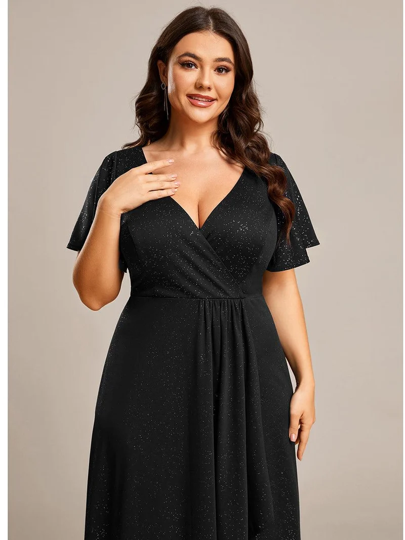 ever MELODÉ|Robe de Soirée élégante à paillettes décolleté en V profond fente sur le devant (Vente Finale)