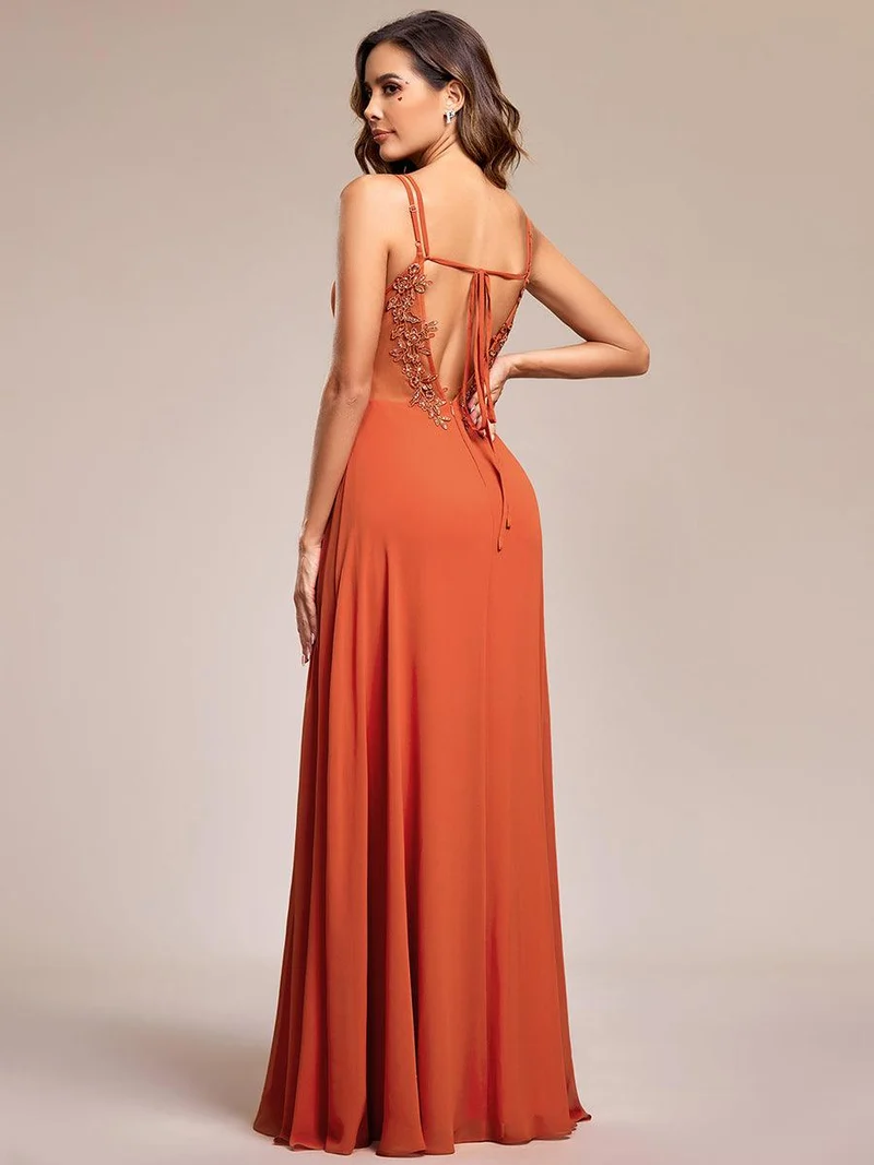 ever RUBY|Robe de soirée en mousseline et dentelle dos nu bretelles fines