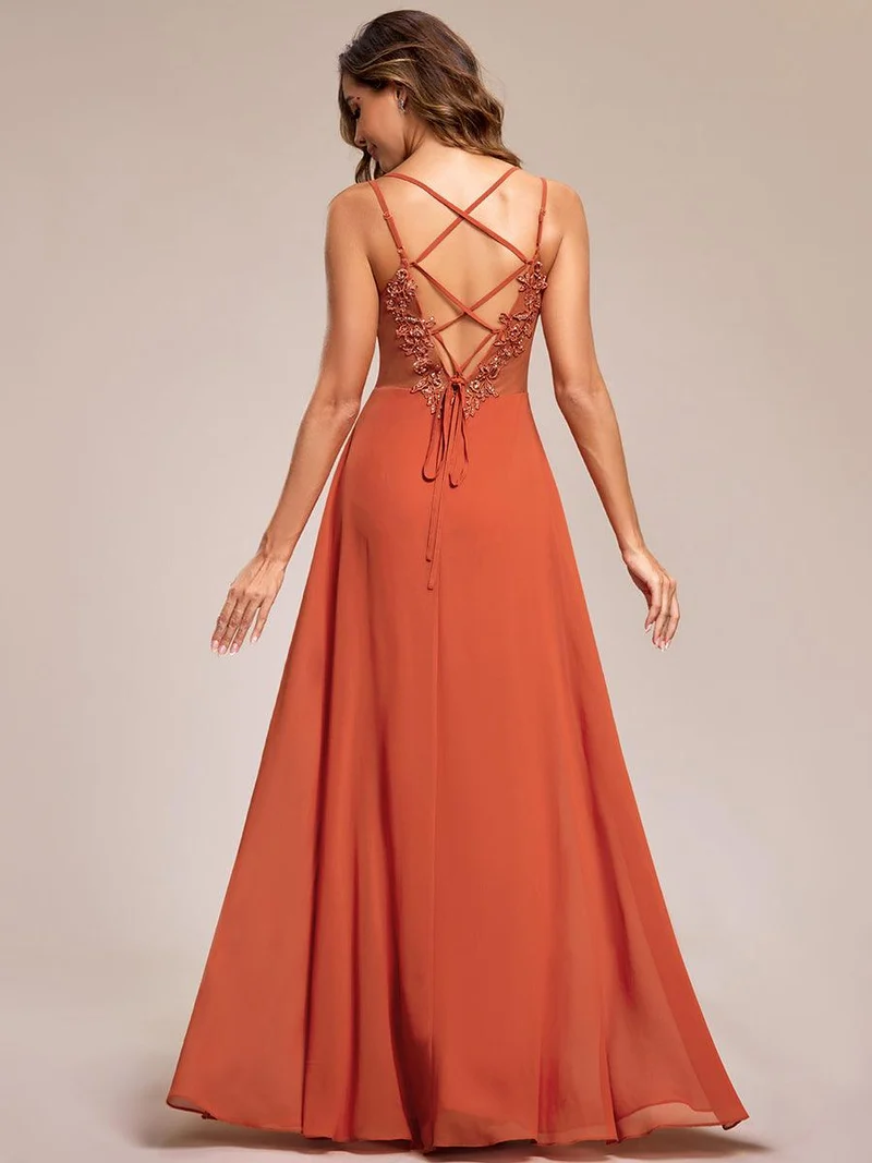 ever RUBY|Robe de soirée en mousseline et dentelle dos nu bretelles fines