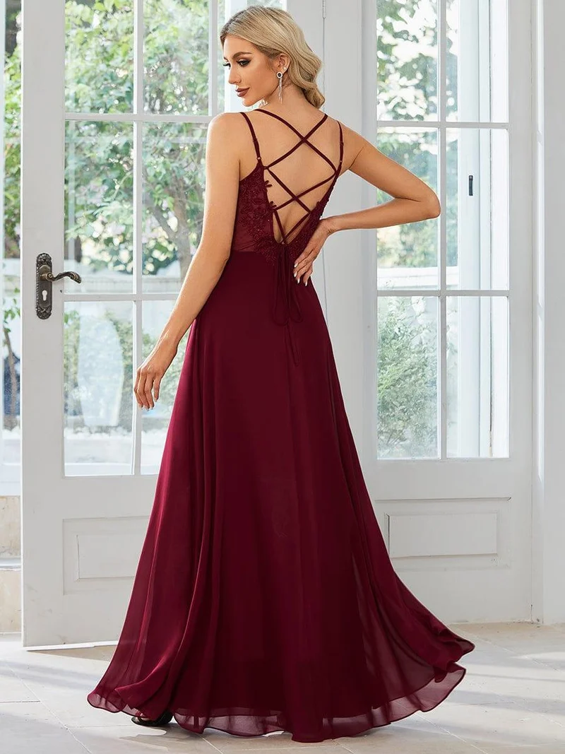 ever RUBY|Robe de soirée en mousseline et dentelle dos nu bretelles fines