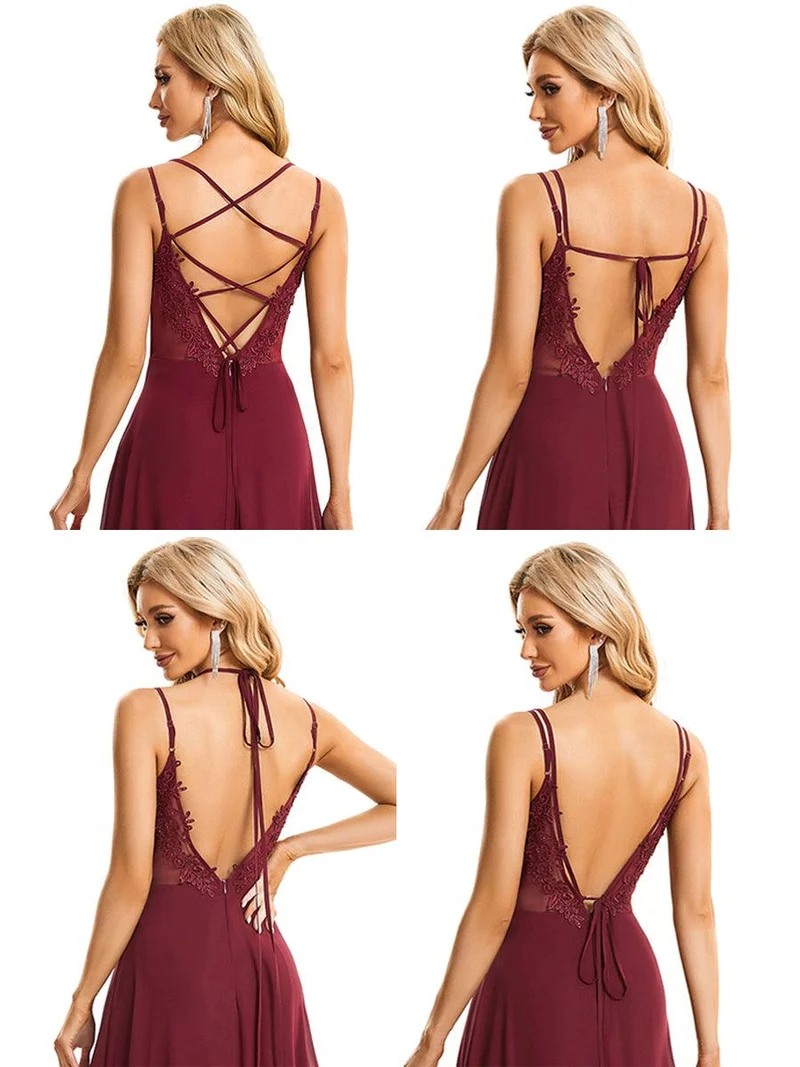 ever RUBY|Robe de soirée en mousseline et dentelle dos nu bretelles fines