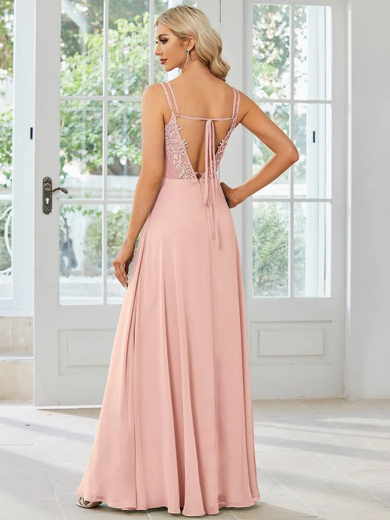 ever RUBY|Robe de soirée en mousseline et dentelle dos nu bretelles fines