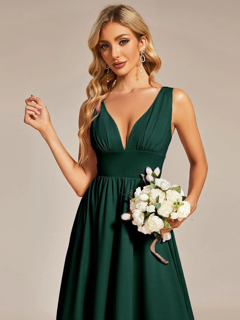 Robe Demoiselle d'honneur élégante Taille Empire Sans Manches(Vente finale)