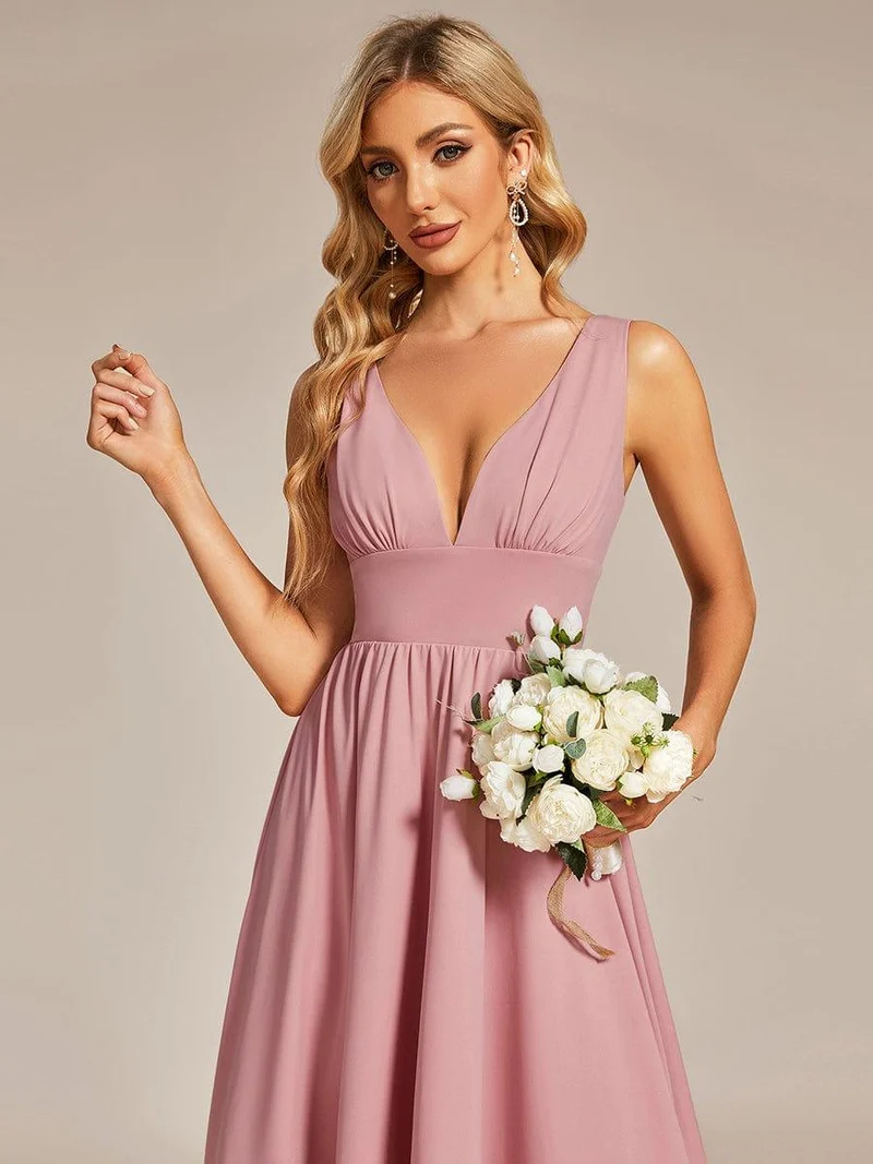 Robe Demoiselle d'honneur élégante Taille Empire Sans Manches(Vente finale)